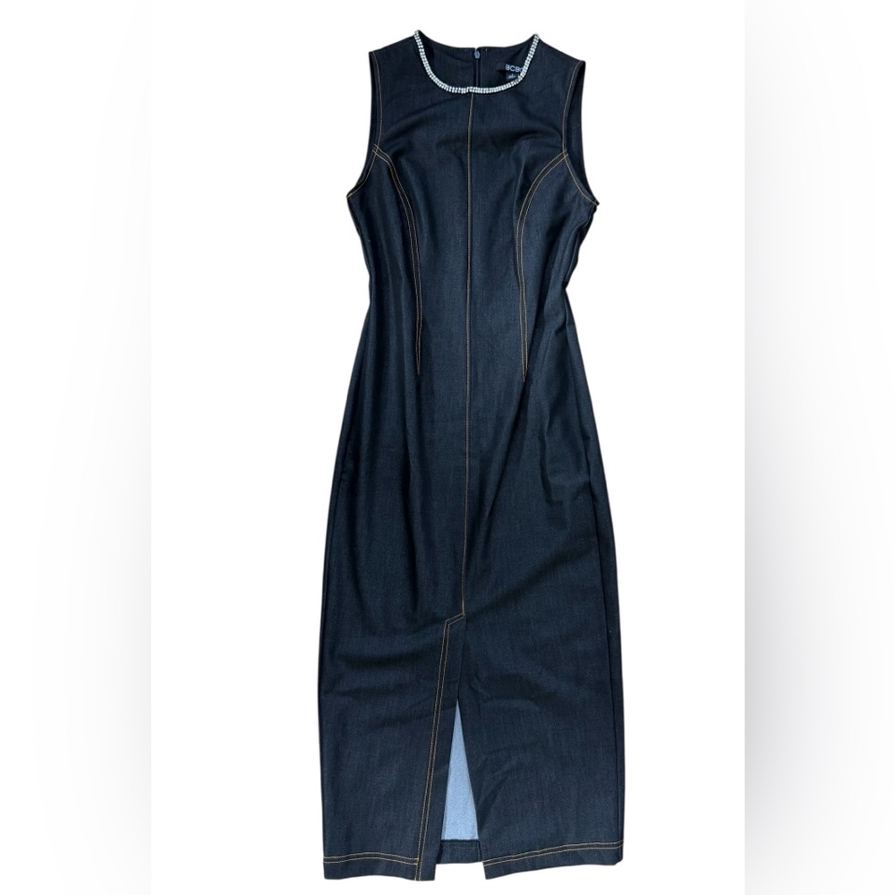 NEW BCBG Rhinestone Applique Sleeveless Dark Denim Dress size 4 NWT - Picture 8 of 15